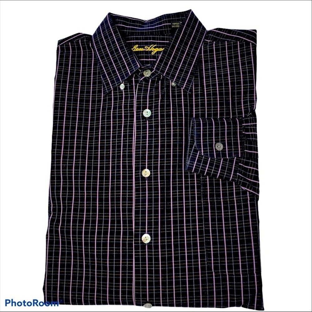 Ben Hogan men’s button down dress shirt SZ L Black striped career button up